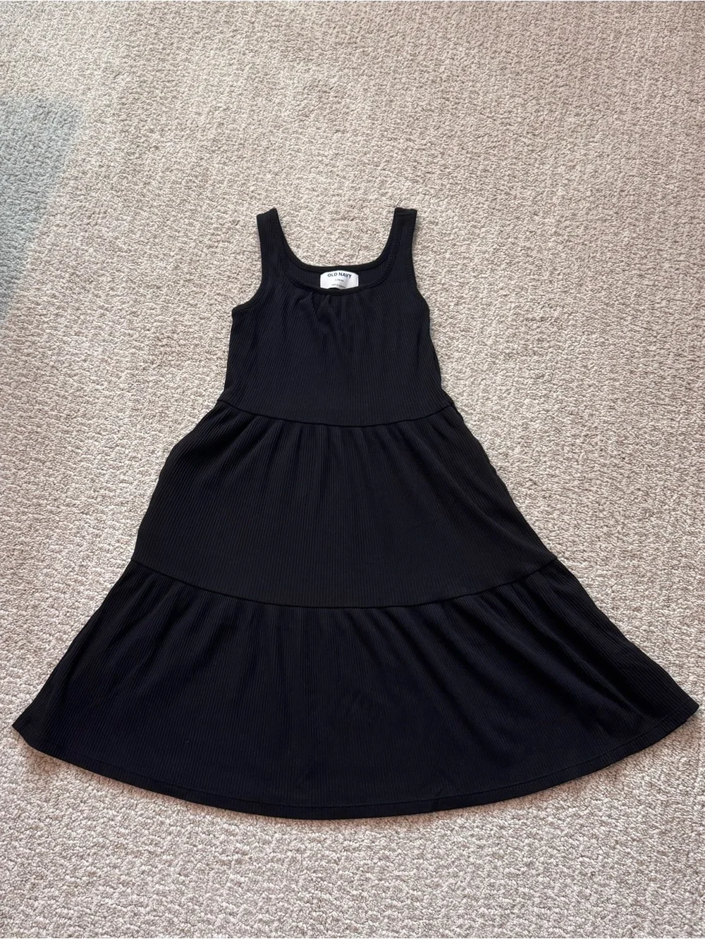 Old Navy Girls Large Black Ribbed Tiered Tank Dress